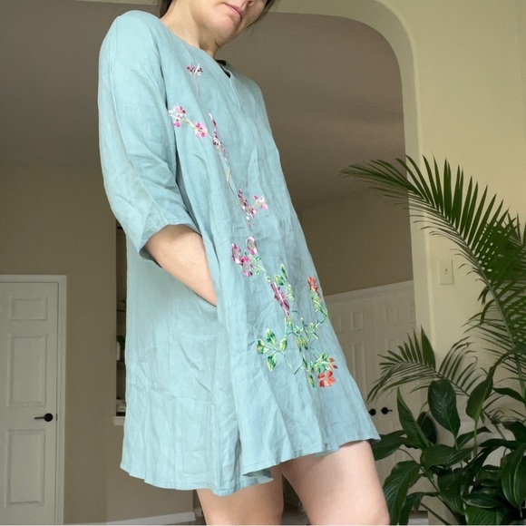 Brand new Light Blue Floral Embroidered Linen Tunic Dress, size M - Picture 16 of 16